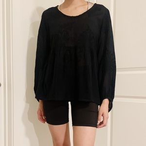 Zara Sheer Linen-Like Navy Top